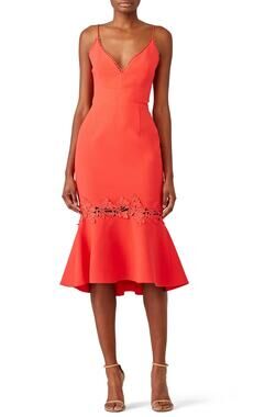 NICHOLAS Phoenix Red Orange Sleeveless V-Neckline Flounce Hem Dress Size 4